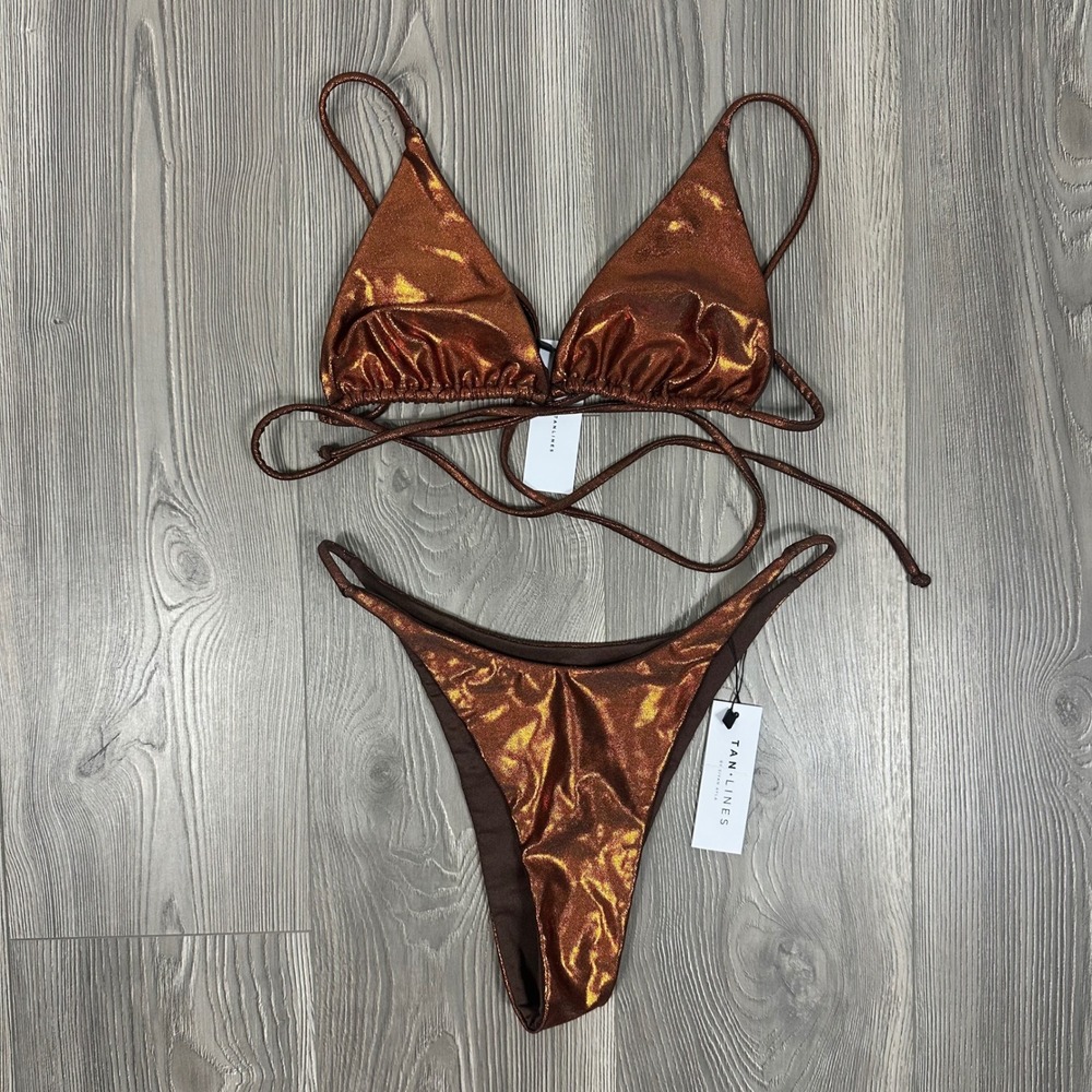 Tan Lines Metallic Bronze Bikini Criss Cross Detail - SIZE M/L Summer Festival